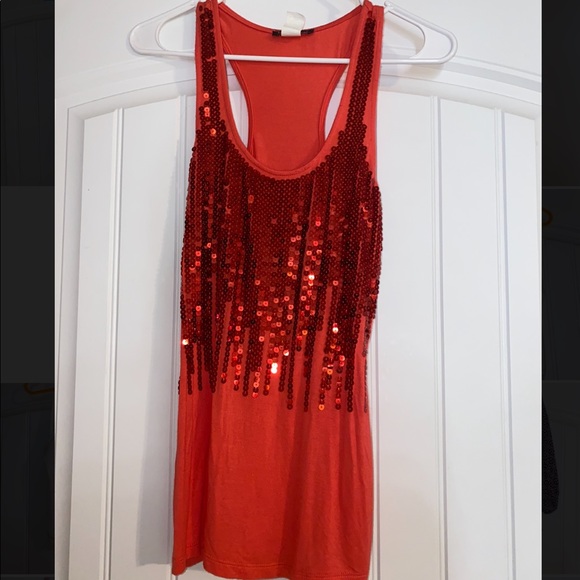 Coral/red sequined tank size S/M - Picture 2 of 3
